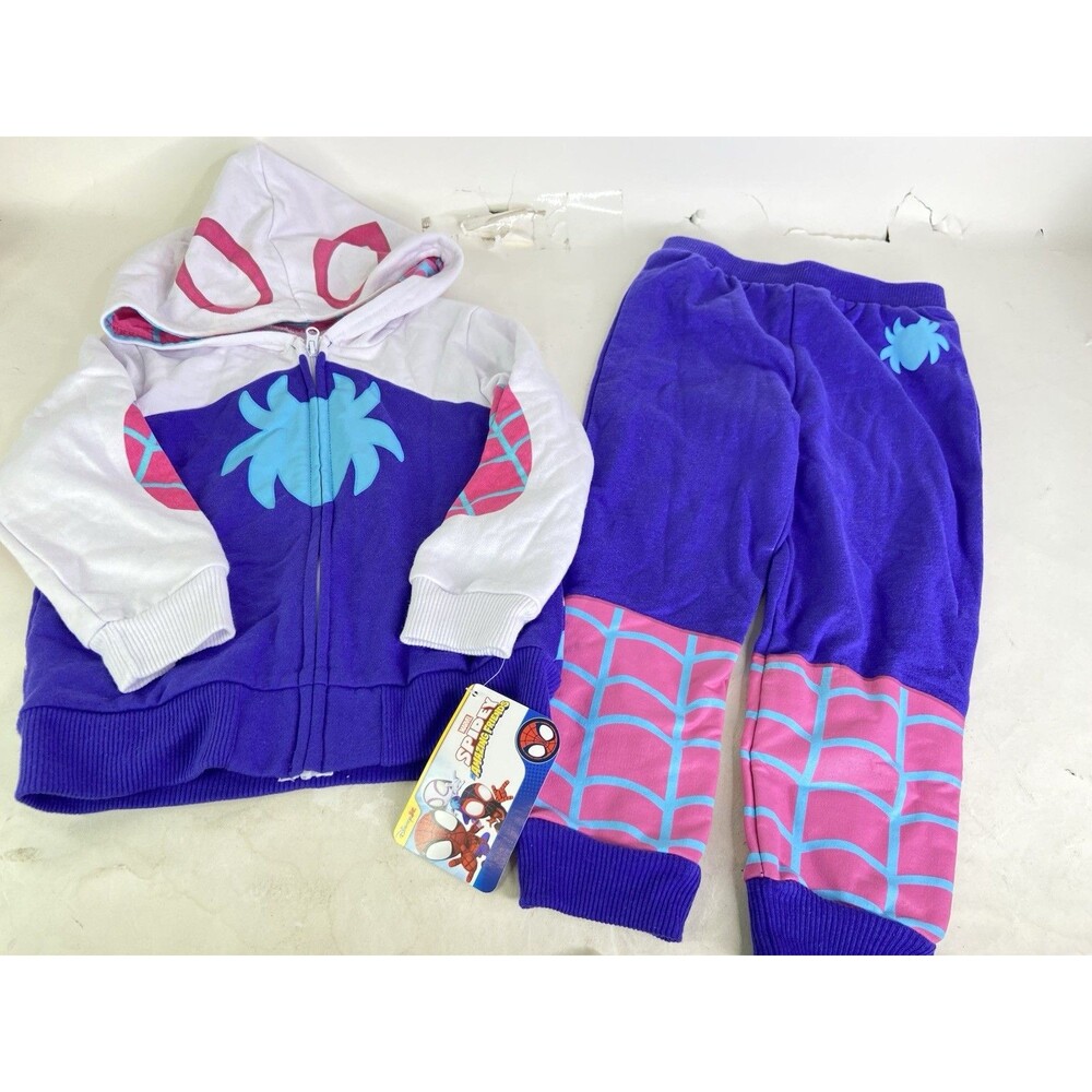 Marvel Ghost Spider Gwen 2 Piece Zip Hoodie and Jogger Pants Outfit Set Girls 3T